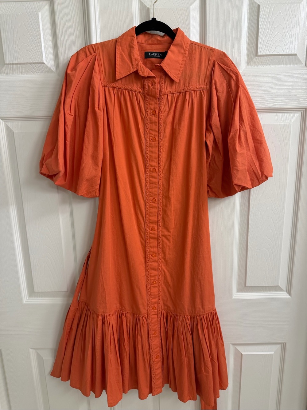 Orange midi dress.